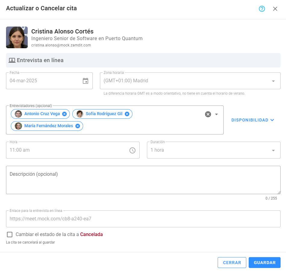 Actualizar o cancelar cita