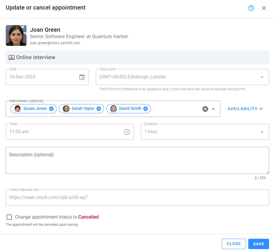 Update or cancel appointment