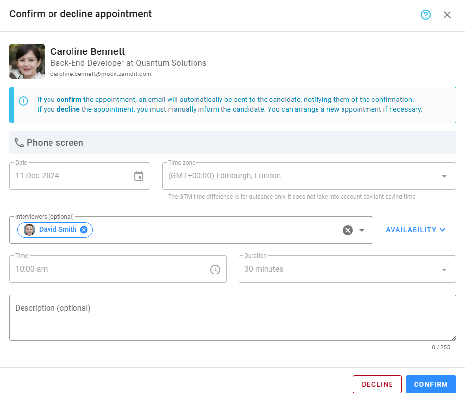 Confirm or decline appointment