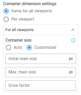 Container dimension settings