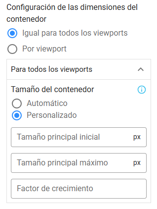 Configuración de dimensiones del contenedor