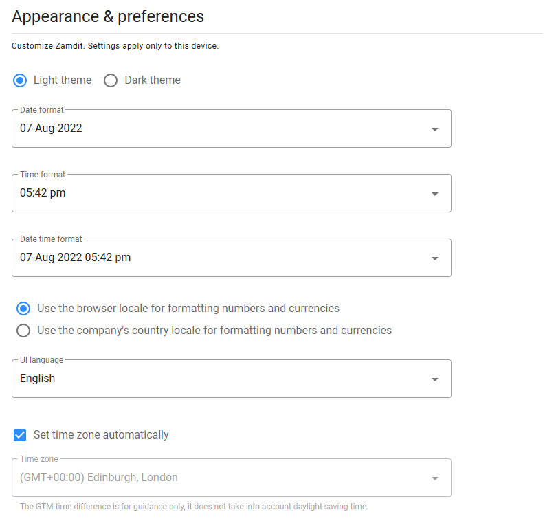 Appearance & preferences