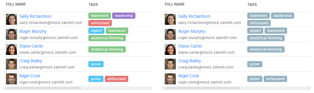 Candidate tags multi-color vs single