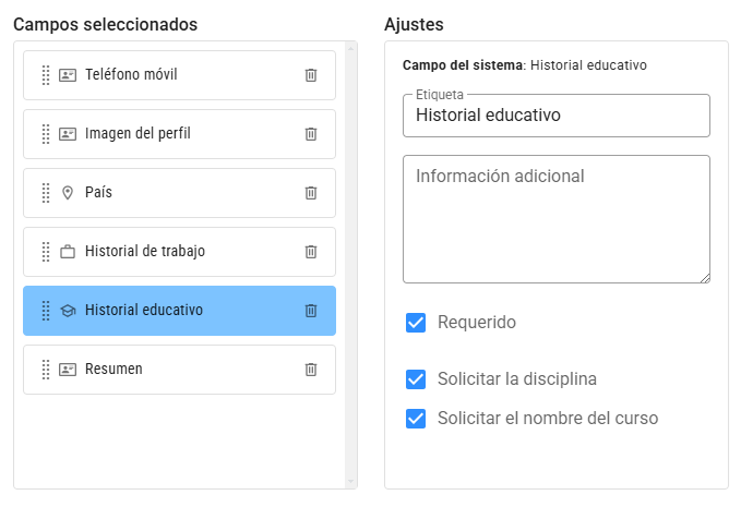 Configuración de campo