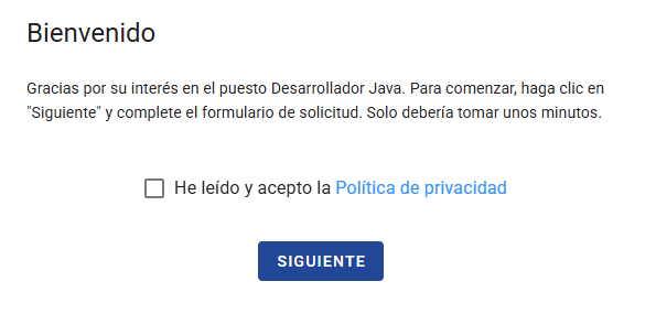 Vista previa del formulario de solicitud - bienvenida