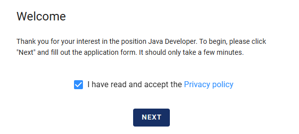 Application form template preview - welcome