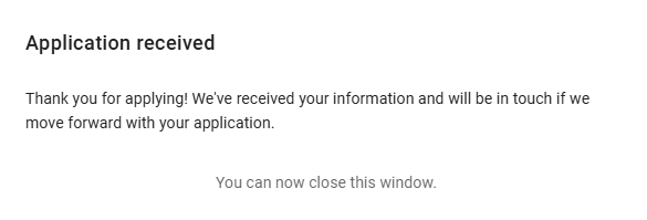 Application form template preview - thank you