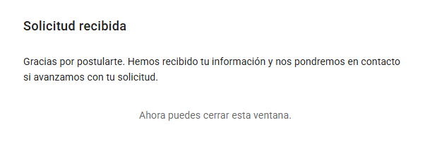 Vista previa del formulario de solicitud - gracias