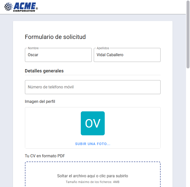 Formulario de solicitud