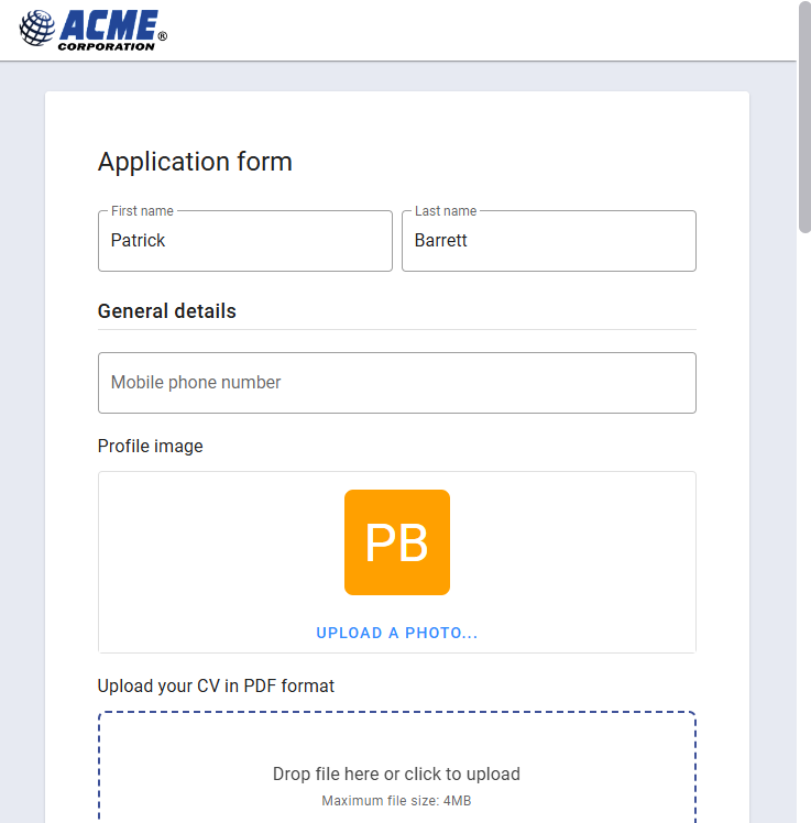 Application form