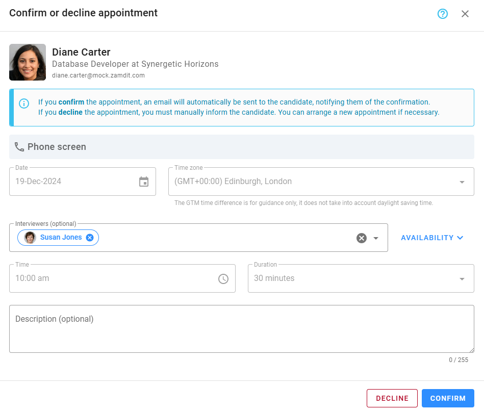Confirm or decline appointment
