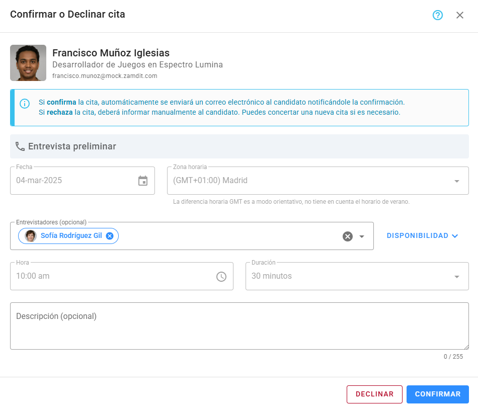 Confirmar o declinar cita