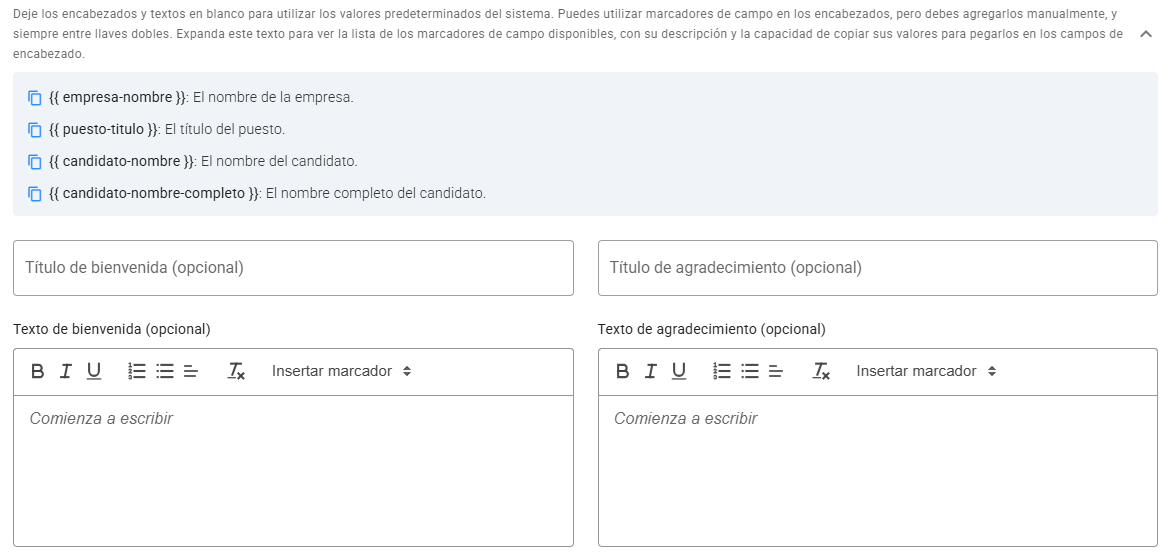 Encabezado y textos de la evaluación