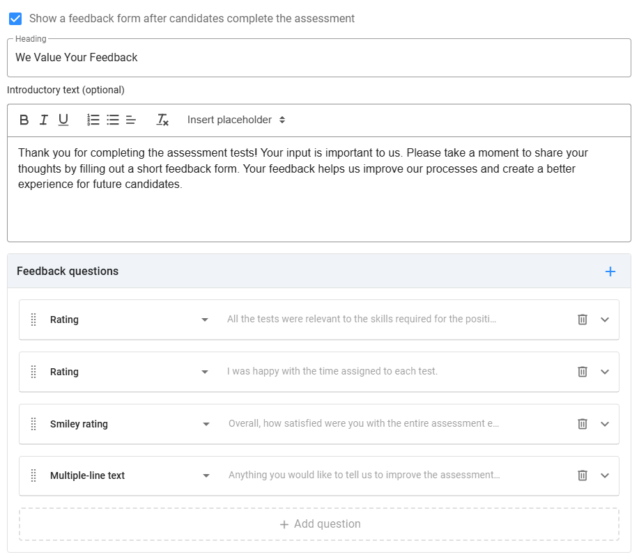 Candidate feedback form