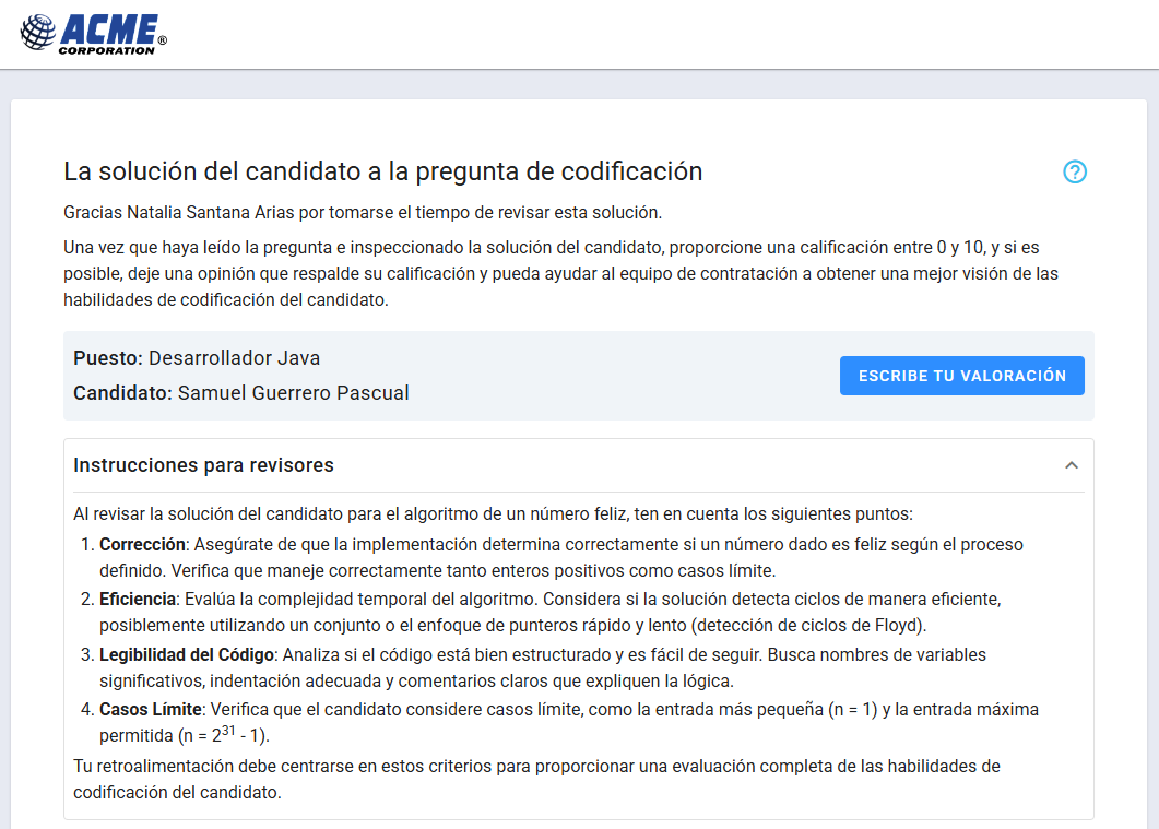 Página de revisión de código