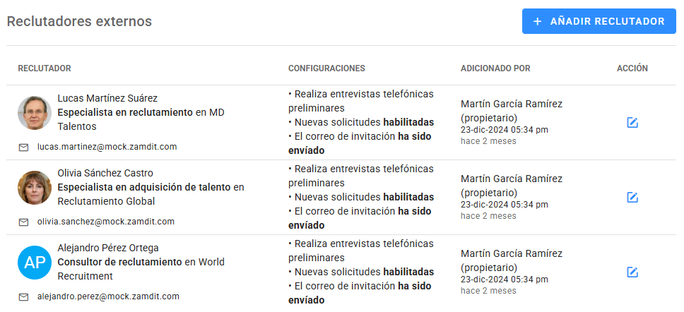 Agregar Reclutadores Externos a un Puesto