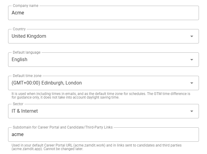 Company account details