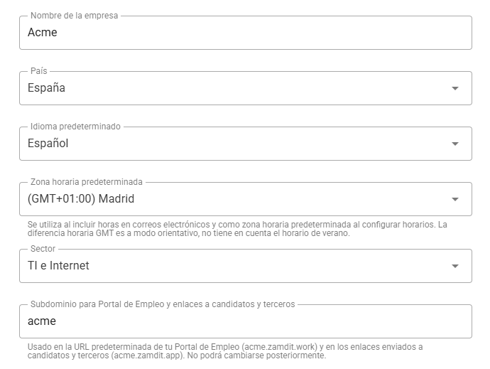 Detalles de la cuenta de la empresa