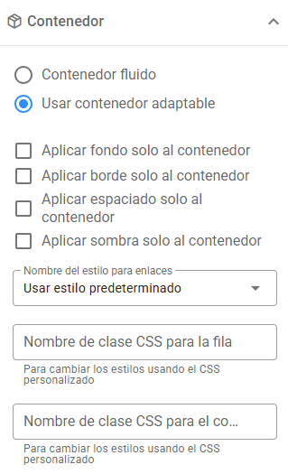 Ajustes del contenedor