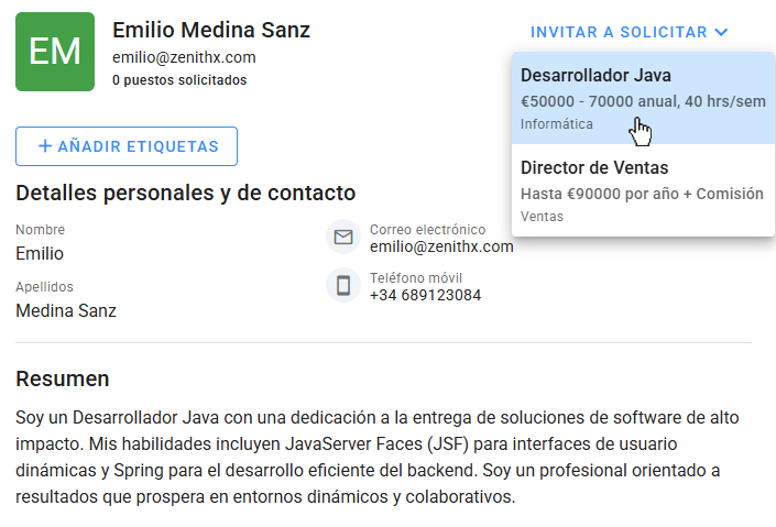 Invitar a Vacantes Abiertas