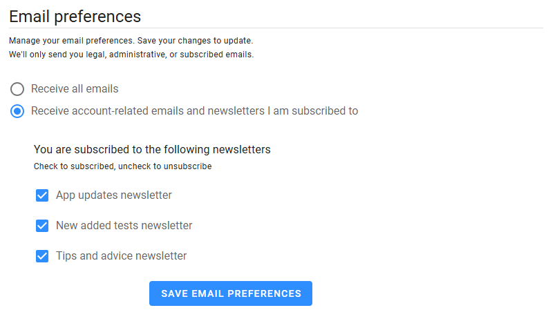 Email preferences