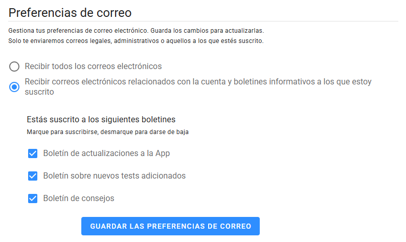 Preferencias de correo electrónico