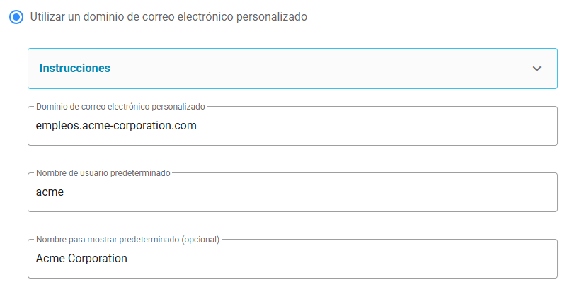 Dominio de correo personalizado