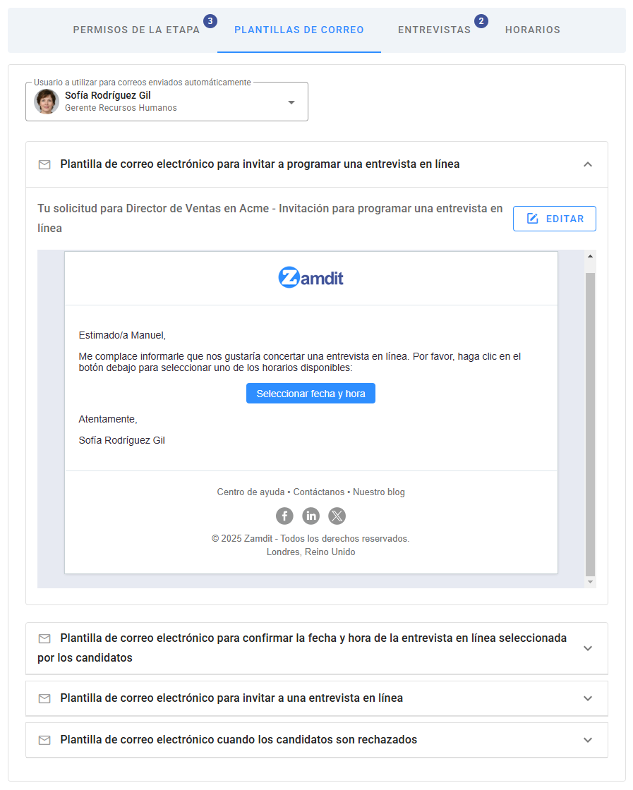 Plantillas de correo a candidatos