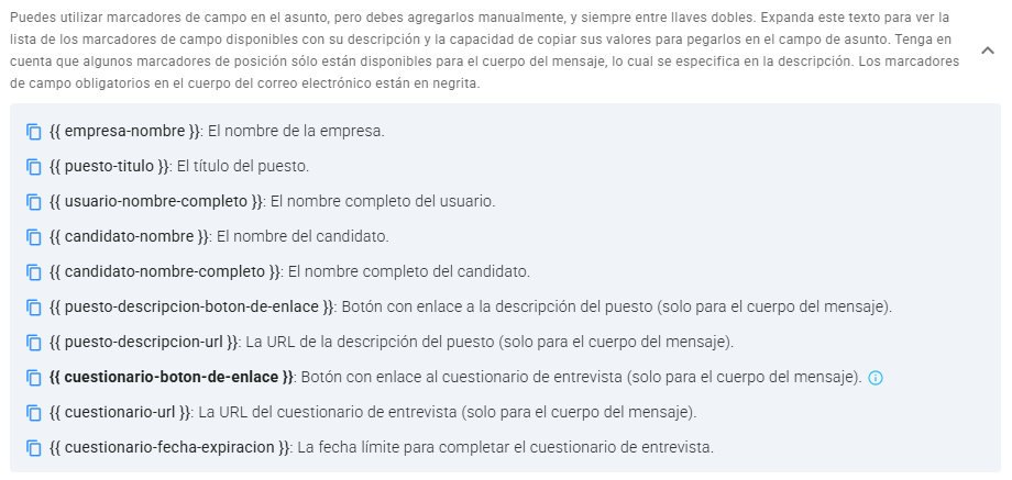 Editar plantilla de correo para candidatos