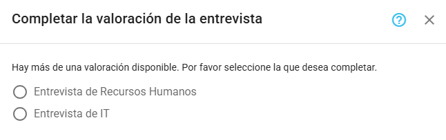 Seleccionar la valoración de la entrevista