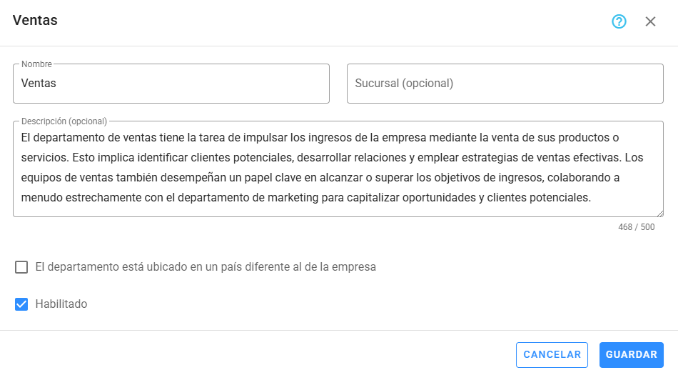Formulario de departamento