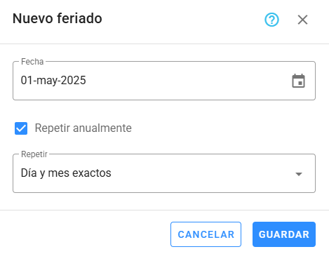 Formulario de días feriados