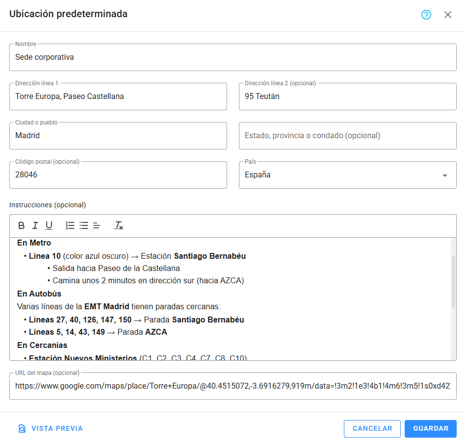 Formulario de ubicación