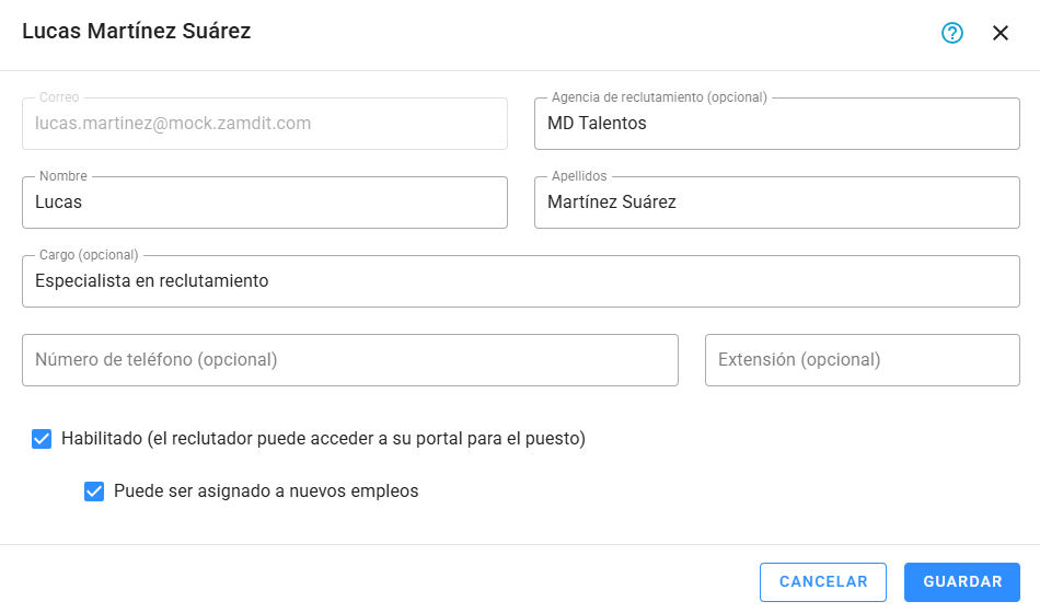 Formulario de reclutador externo