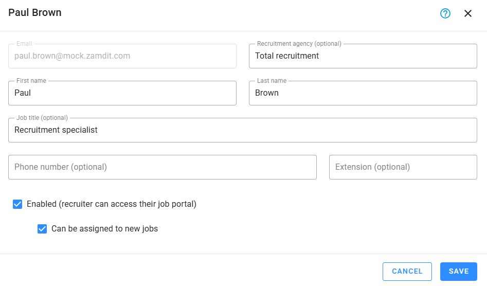 External recruiter form