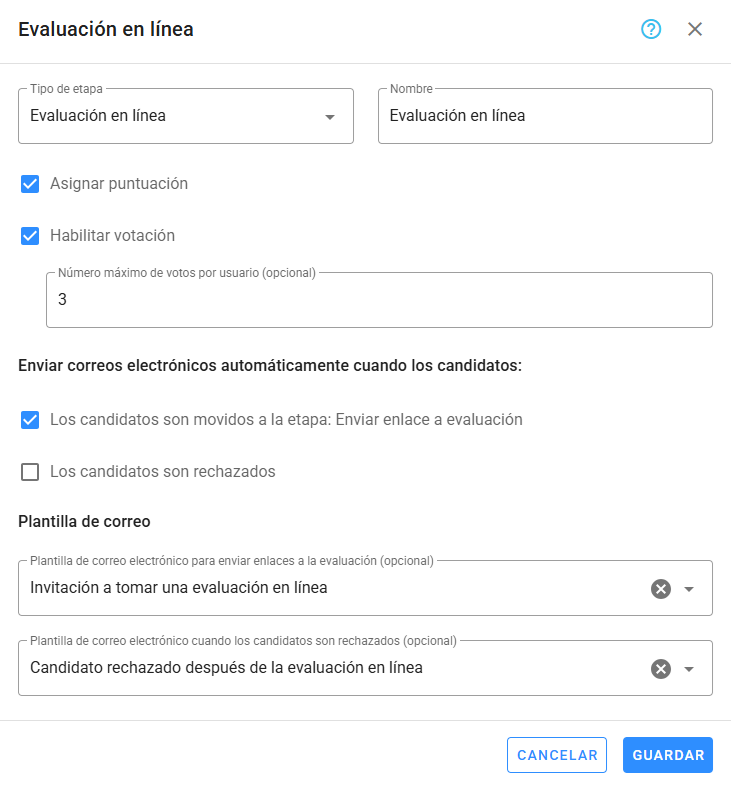 Configuración de etapas
