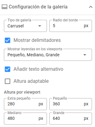 Configuración para galerías tipo Carrusel