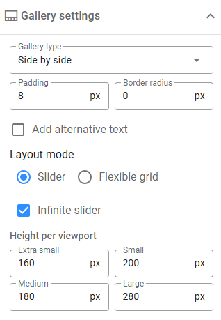 Side by Side Gallery Settings