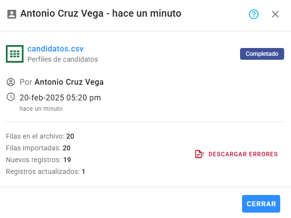 Detalles de la importación