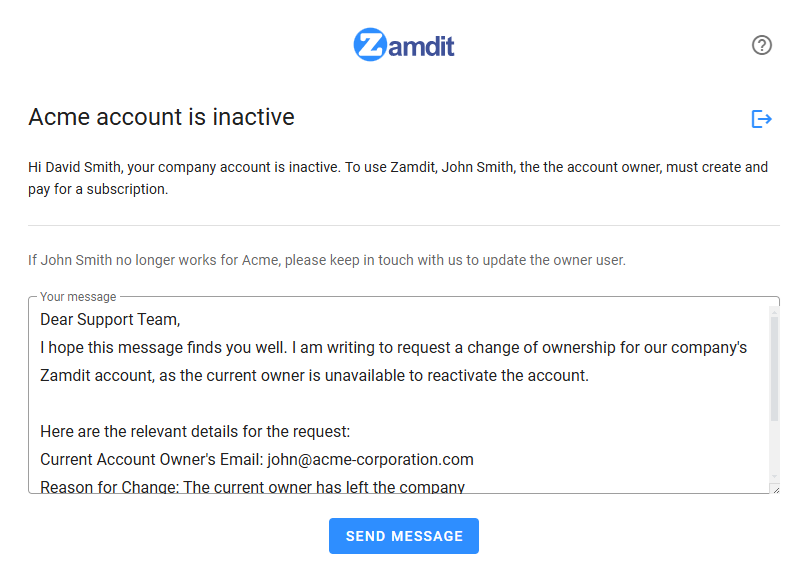 Account inactive user view