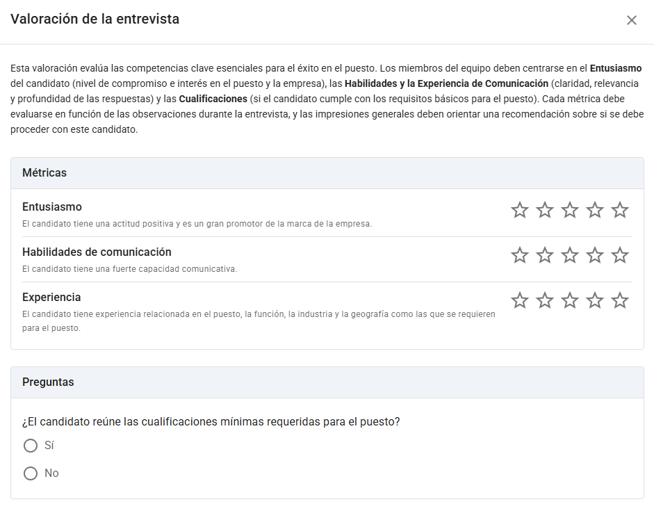 Vista previa de la valoración