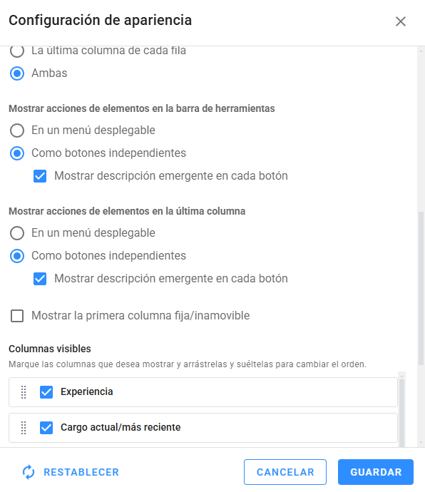 Configuración de apariencia