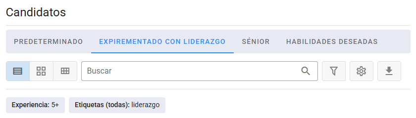 Pestañas de filtros favoritos