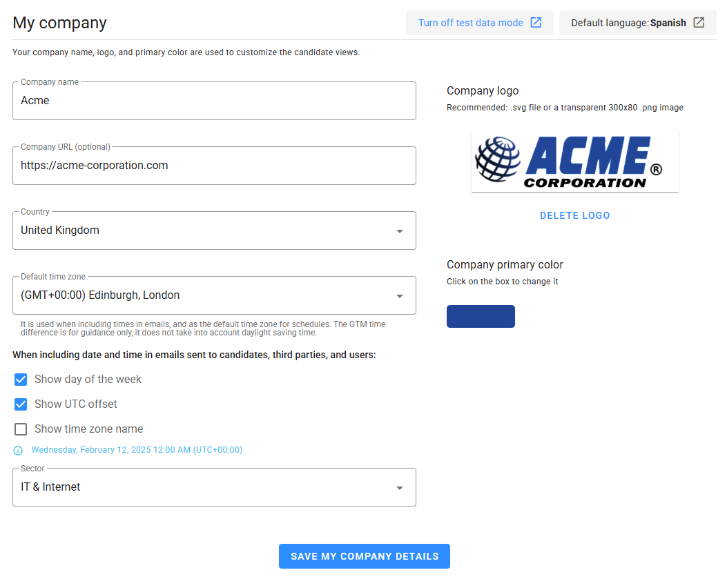 Company details form