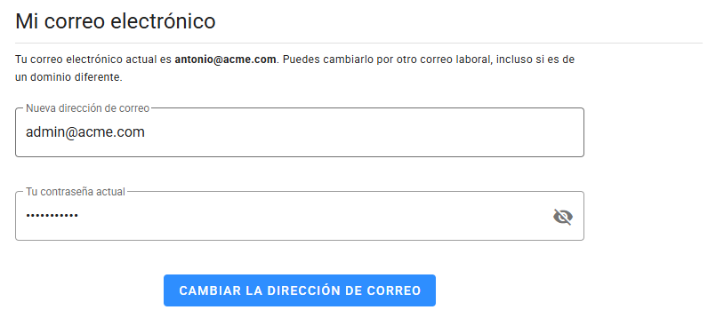Cambiar dirección de correo electrónico