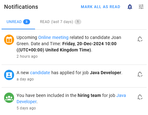 Unread and read notifications