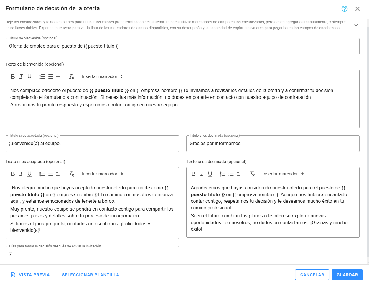 Edición del formulario