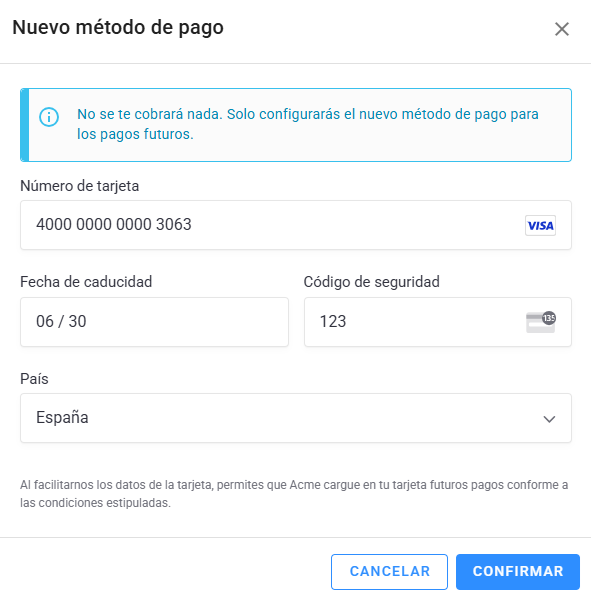 Nuevo método de pago