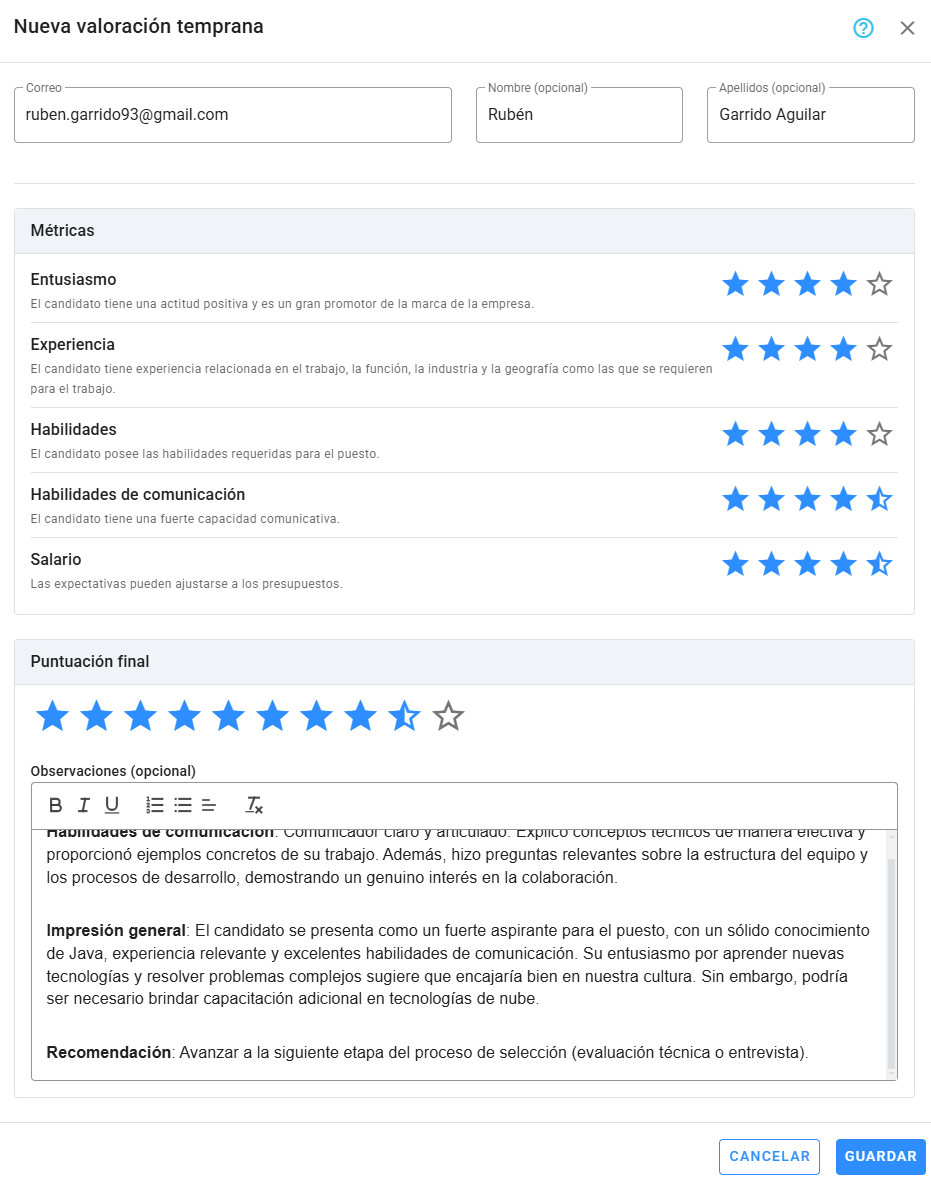 Flujo de Valoraciones Tempranas