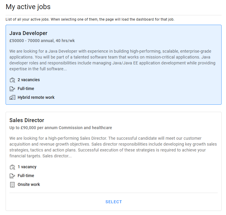 My Active Jobs Section